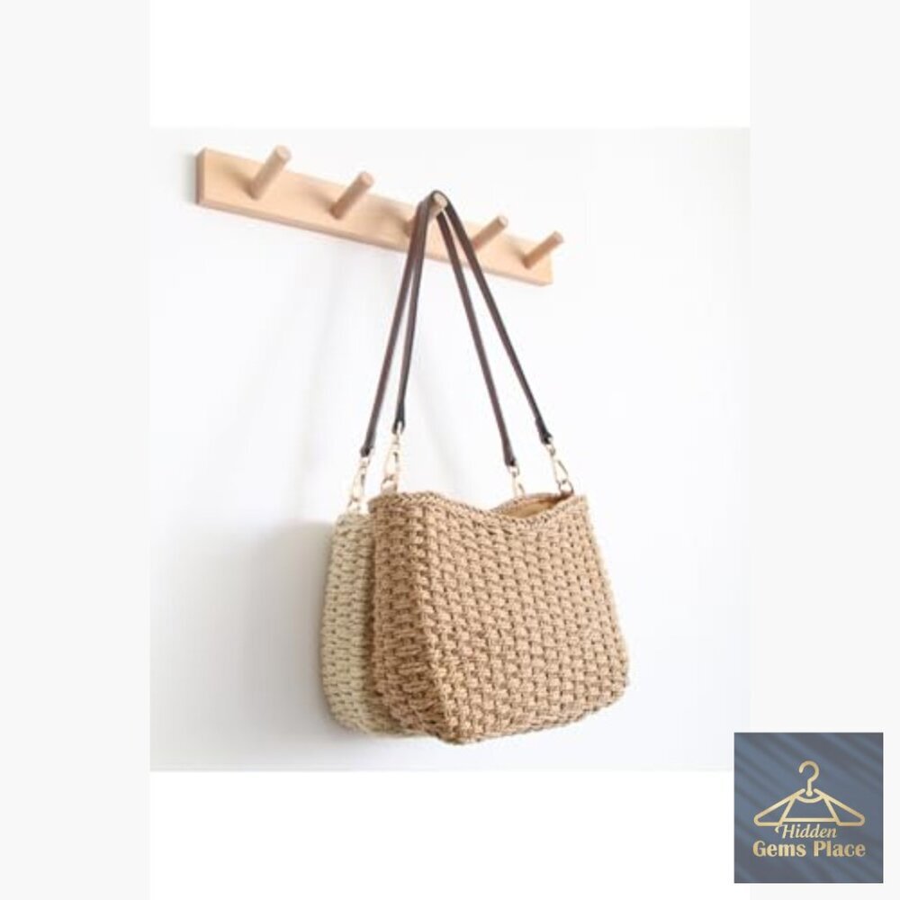 Small Hand Woven Straw Shoulder Bag Mini Purse Beach Vacation - Picture 2 of 6